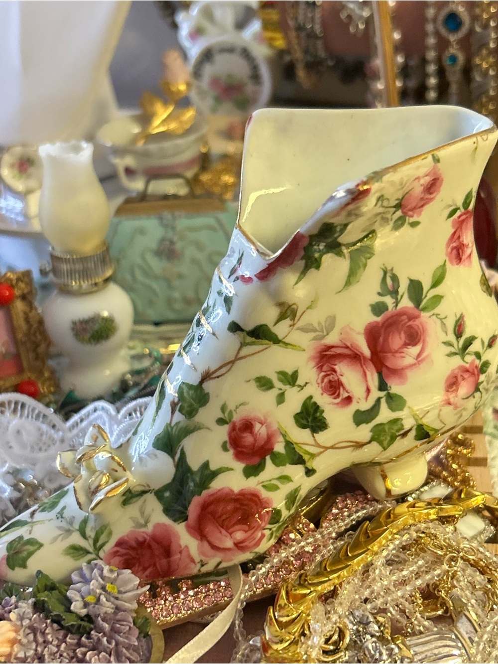Vintage Formalities Baum Bros Porcelain Floral Accent Heeled Boot